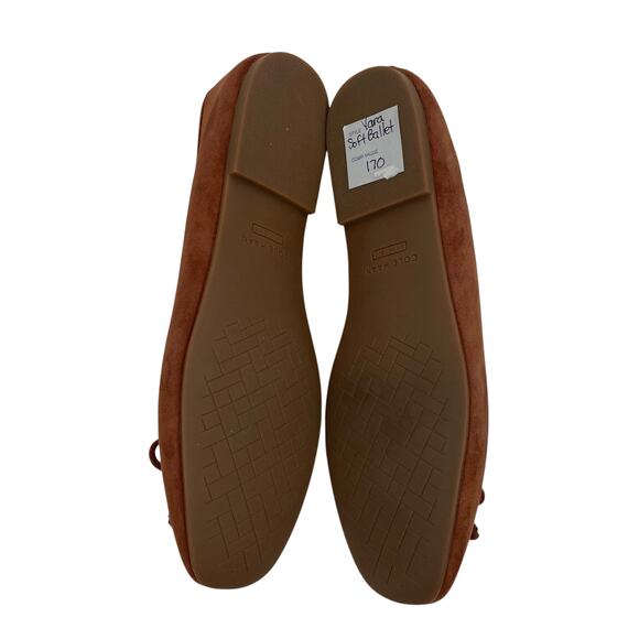 Cole Haan Yara Bow Soft Ballet Flats Dark Cuoio Suede Brown Size 7.5B - Picture 10 of 13